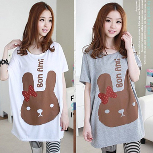 Maternity clothing 2013 summer maternity t-shirt large loose cartoon rabbit short-sleeve T-shirt maternity top