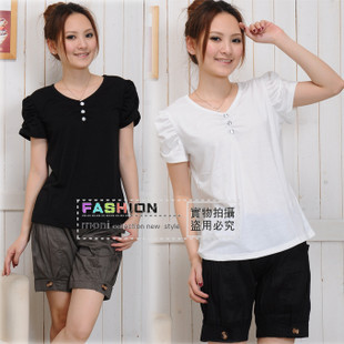 Maternity clothing all-match short-sleeve shirt basic sweetheart neckline pleated maternity short-sleeve t-shirt top