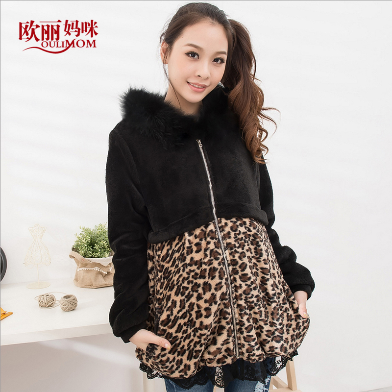 Maternity clothing autumn and winter fashion leopard print thickening maternity outerwear top wadded jacket