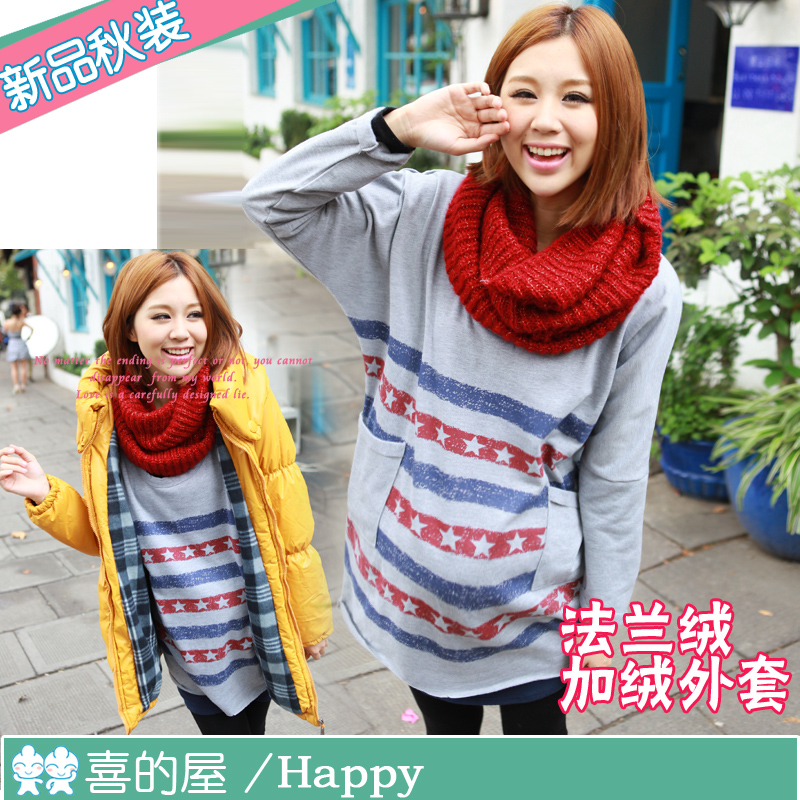 Maternity clothing autumn and winter fashion Maternity flannel outerwear plus velvet sweatshirt top