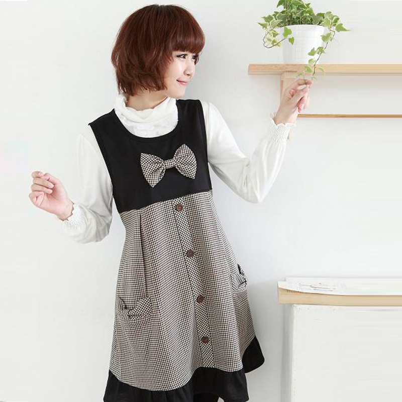 Maternity clothing autumn and winter maternity dress autumn houndstooth dress 1753