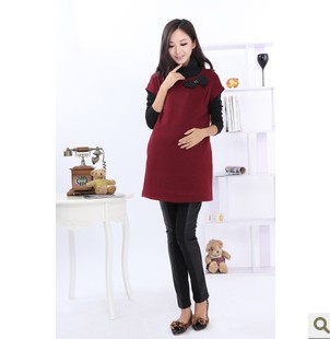 Maternity clothing autumn and winter maternity knitted bow tank dress
