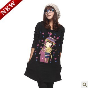Maternity clothing autumn and winter maternity long-sleeve T-shirt cap doll maternity sweatshirt dress long design top