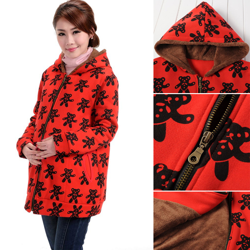 Maternity clothing autumn and winter maternity wadded jacket plus velvet thickening bear print maternity cotton overcoat