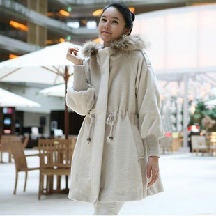 Maternity clothing autumn and winter outerwear  thickening woolen plus velvet overcoat wadded jacket