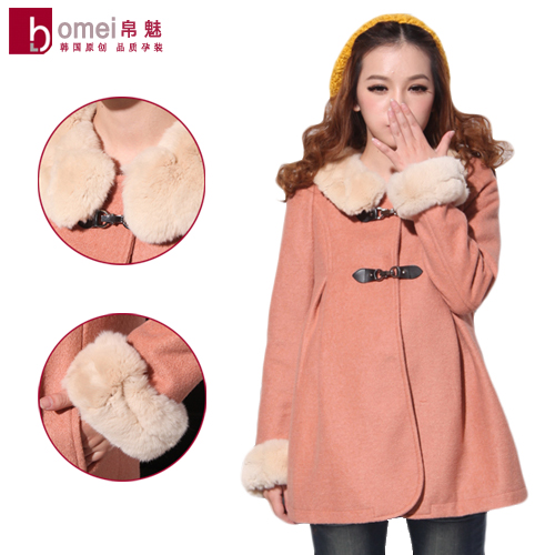 Maternity clothing autumn and winter outerwear top rex rabbit hair wadded jacket fashion cotton-padded jacket wool overcoat 36