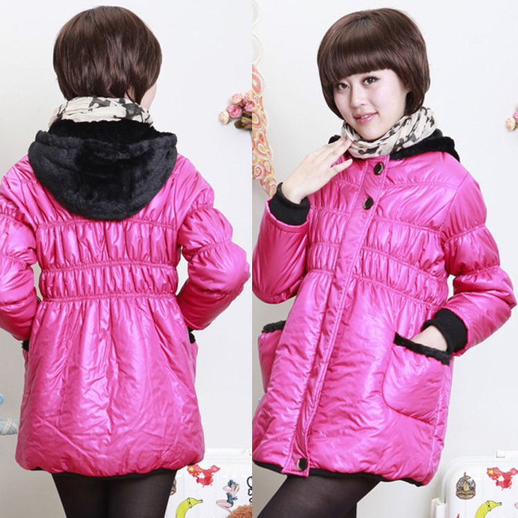 Maternity clothing autumn and winter patent leather cotton-padded jacket thermal berber fleece with a hood outerwear maternity