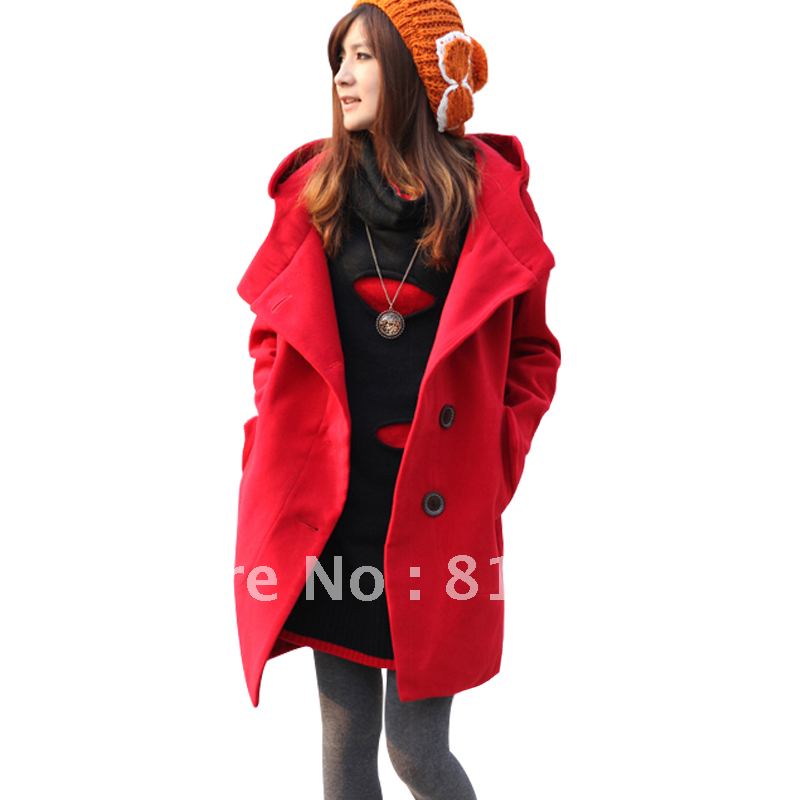 Maternity clothing autumn and winter thermal large lapel hooded long design woolen outerwear overcoat top