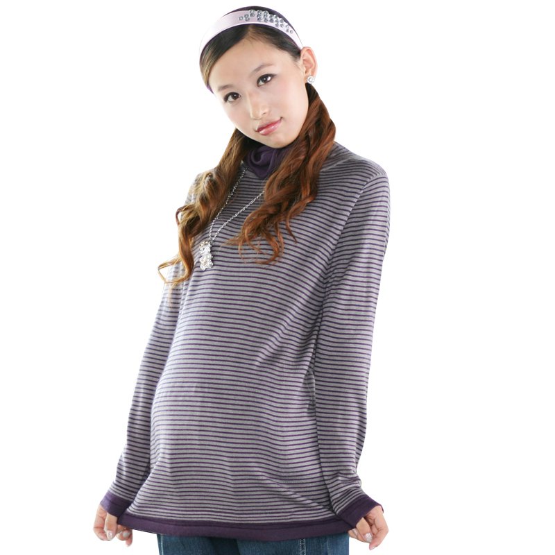 Maternity clothing autumn and winter turtleneck stripe colorful pullover maternity top 1190433