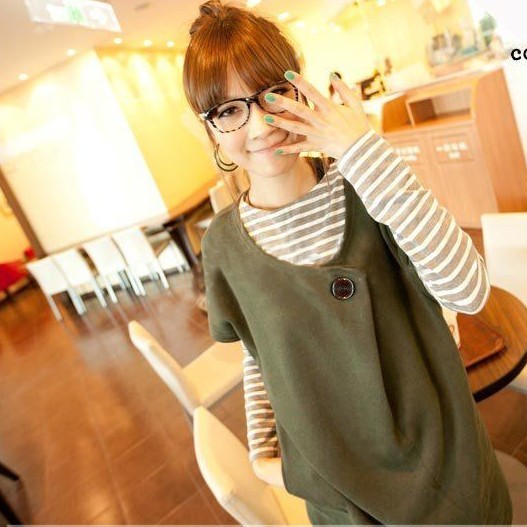Maternity clothing autumn and winter twinset maternity t-shirt stripe t-shirt short-sleeve combination maternity top