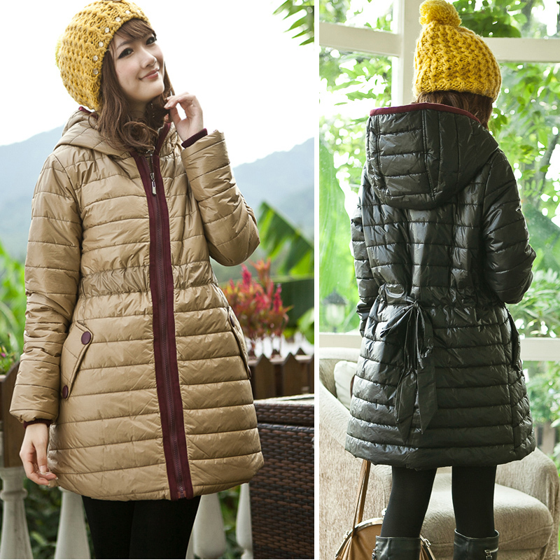 Maternity clothing autumn and winter with a hood maternity wadded jacket cotton-padded jacket fashion pearlizing medium-long