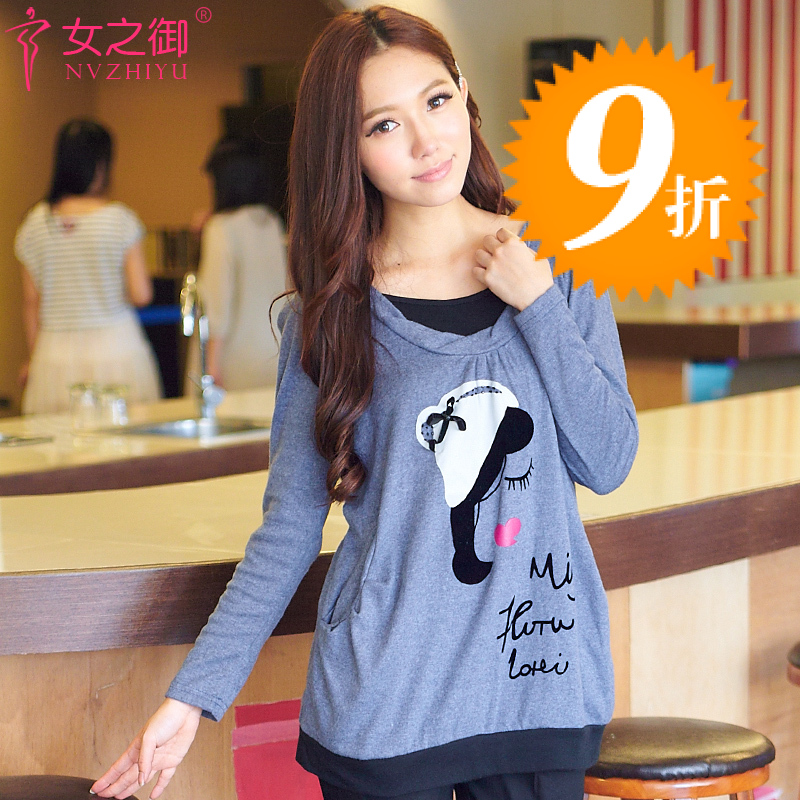 Maternity clothing autumn cartoon graphic patterns fashion maternity long-sleeve top 11200