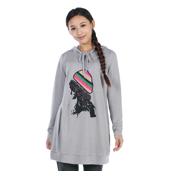 Maternity clothing autumn casual hooded chest embroidered print t-shirt sweatshirt maternity 6090432