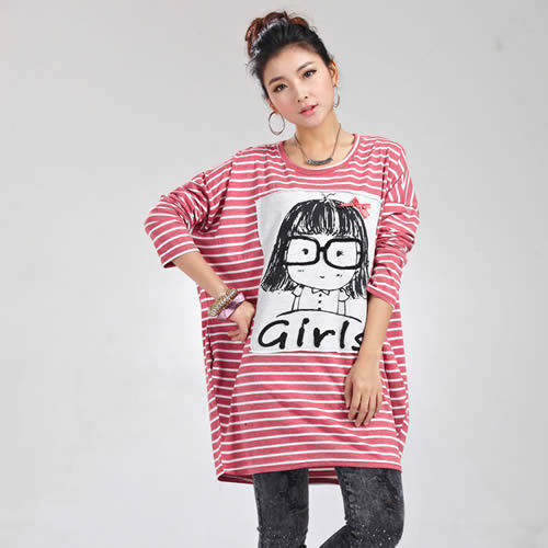 Maternity clothing autumn cotton o-neck long-sleeve stripe plus size medium-long top t-shirt