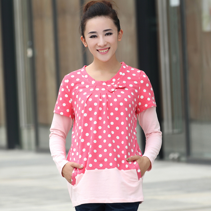 Maternity clothing autumn dot clothing long design t-shirt faux two piece maternity top sweatshirt 054367
