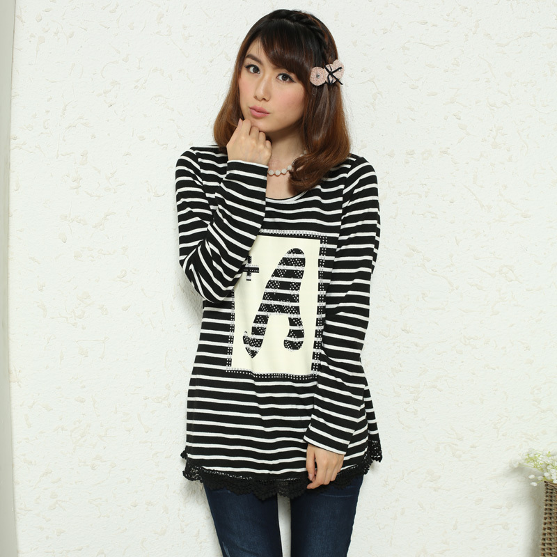 Maternity clothing autumn fashion medium-long 100% cotton loose maternity long-sleeve T-shirt maternity top