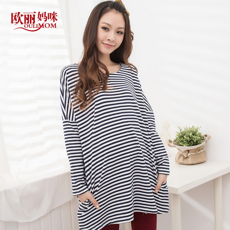 Maternity clothing autumn fashion patchwork batwing sleeve top loose long-sleeve maternity t-shirt free shipping dropshipping