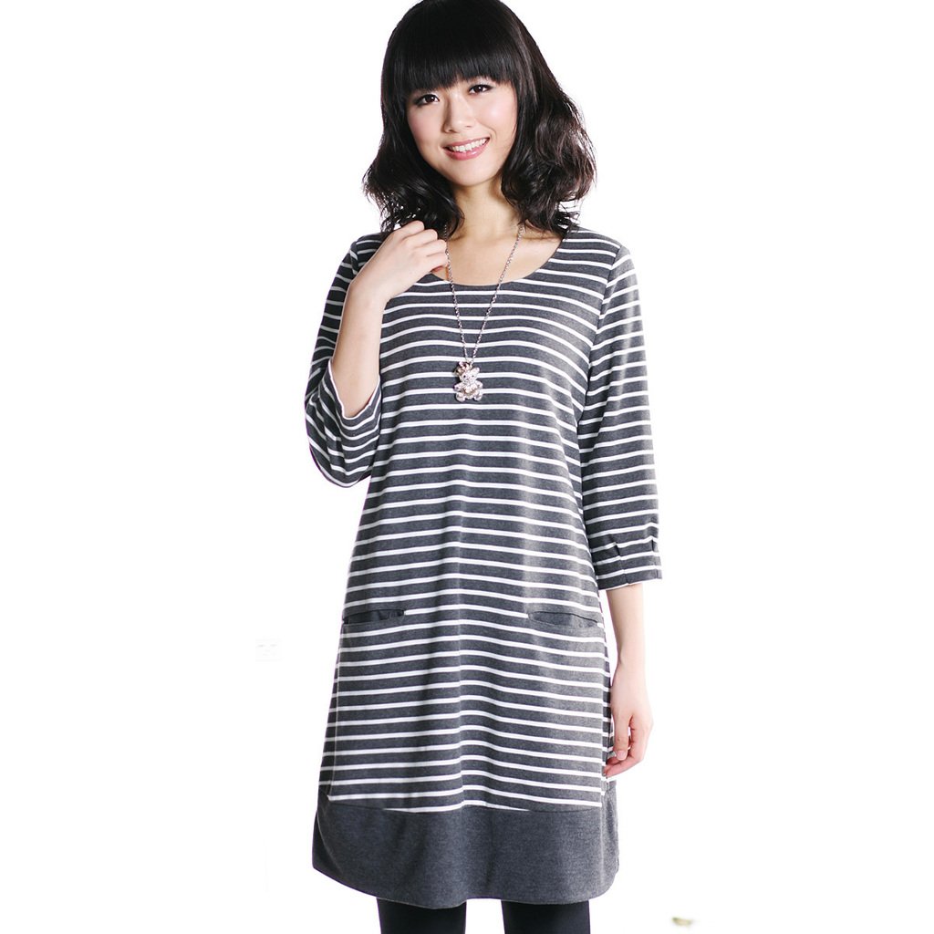 Maternity clothing autumn fashion stripe three quarter sleeve o-neck maternity top t-shirt 1091331