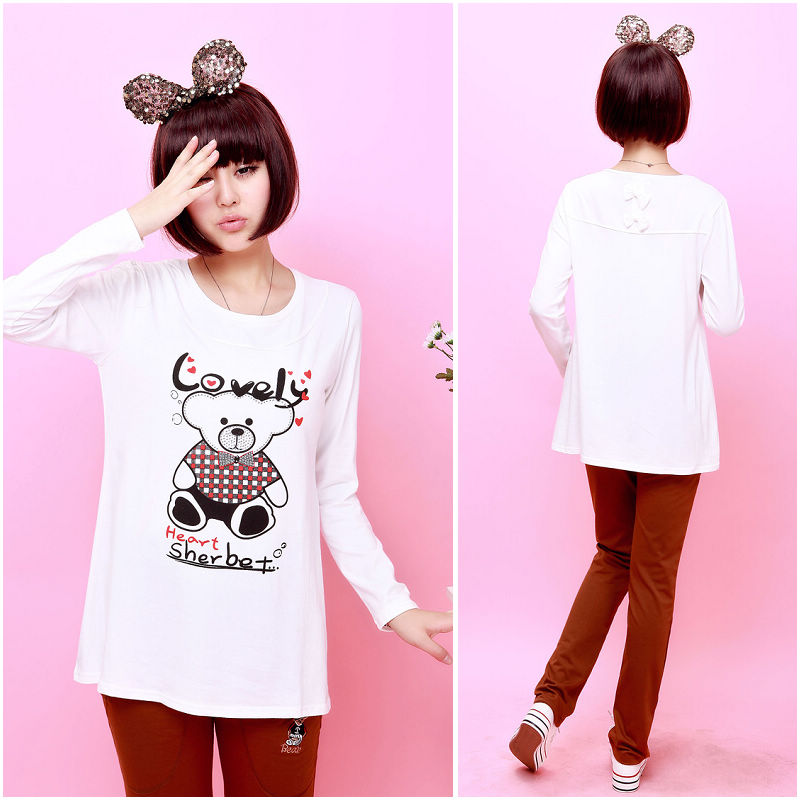 Maternity clothing autumn fashion top cartoon bear 100% maternity cotton long-sleeve t-shirt spring and autumn medium-long
