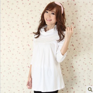 Maternity clothing autumn maternity knitted top long-sleeve basic shirt lace decoration basic shirt
