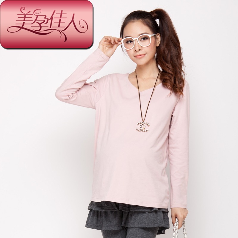 Maternity clothing autumn maternity t-shirt loose small V-neck maternity top 1535