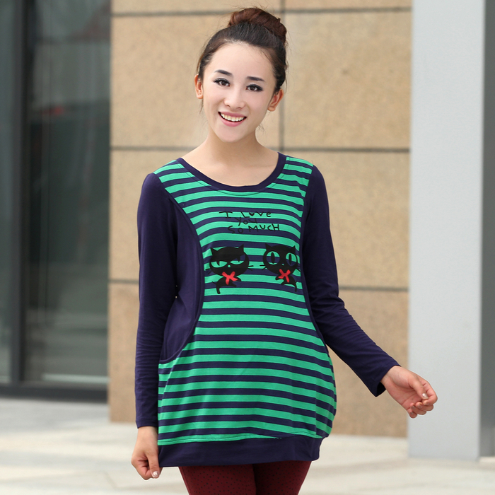 Maternity clothing autumn maternity top stripe sweater long-sleeve T-shirt autumn outerwear 054361