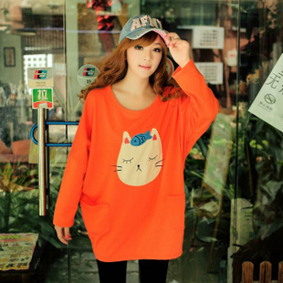 Maternity clothing autumn plus size maternity t-shirt cat meters embroidered maternity batwing shirt sweatshirt