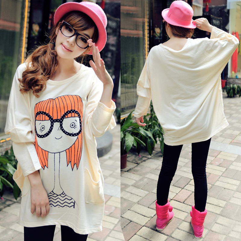 Maternity clothing autumn plus size t-shirt loose glasses girls embroidered maternity long-sleeve T-shirt