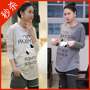 Maternity clothing autumn print long-sleeve T-shirt plus size autumn and winter maternity clothing top