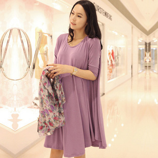 Maternity clothing autumn solid color maternity t-shirt loose long design maternity top o-neck maternity dress women's dress