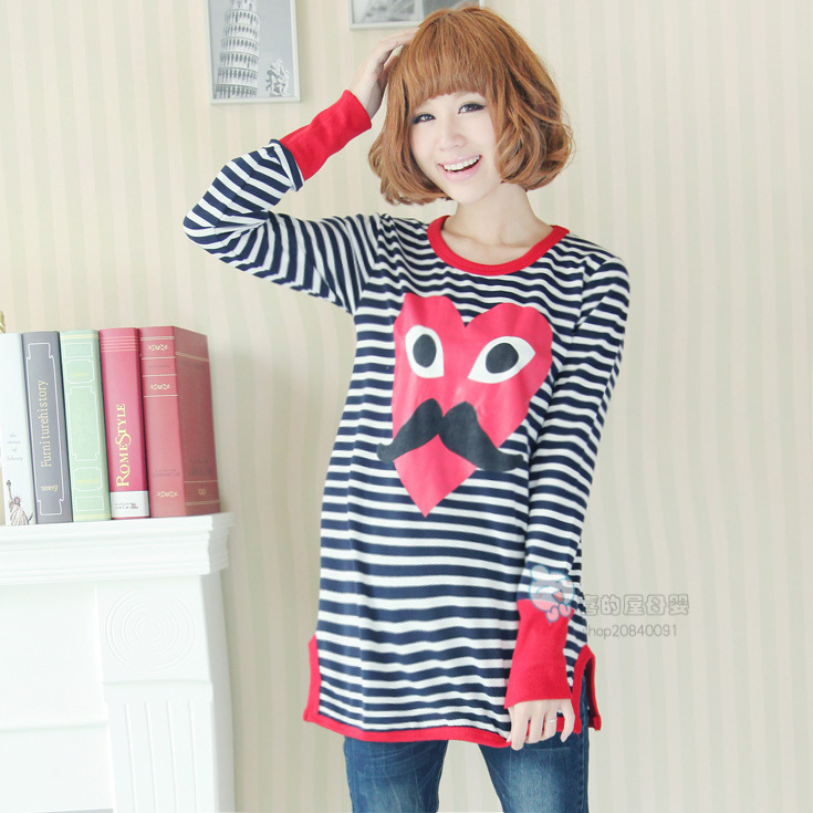 Maternity clothing autumn stripe cartoon maternity long-sleeve sweatshirt long-sleeve T-shirt 23081