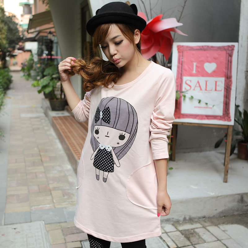 Maternity clothing autumn top fashion maternity long-sleeve T-shirt loose long design maternity long-sleeve T-shirt