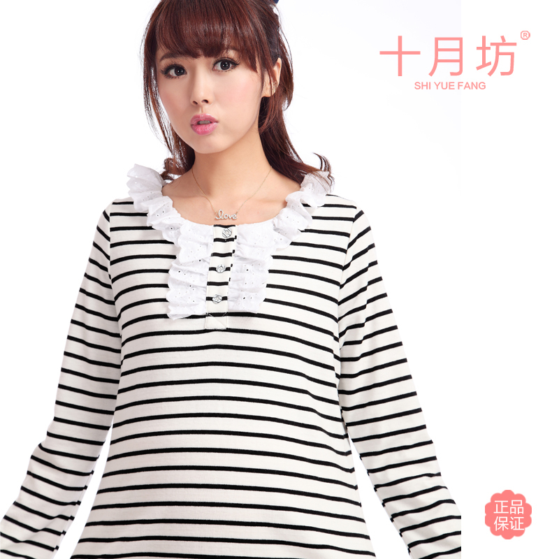 Maternity clothing autumn top loose fashion 100% cotton maternity t-shirt long-sleeve basic shirt stripe