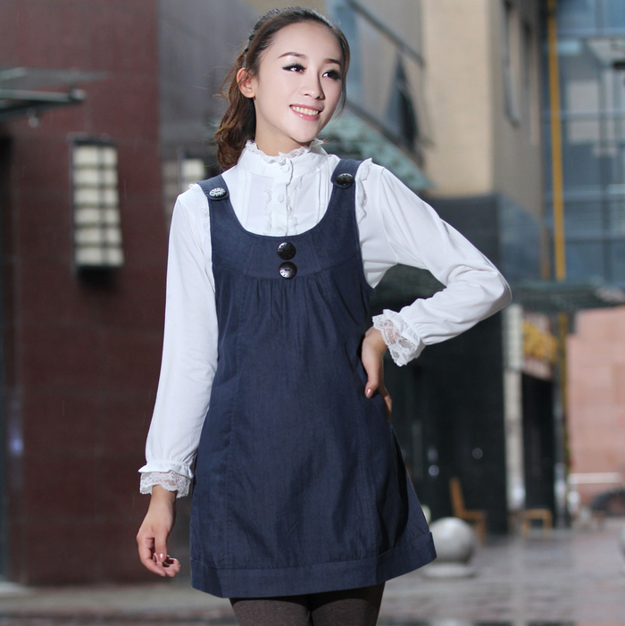 Maternity clothing autumn vest skirt maternity denim tank dress spring and autumn elastic denim skirt q3262