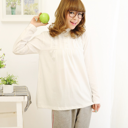 Maternity clothing baimuer laciness maternity spring and autumn basic shirt autumn maternity basic top