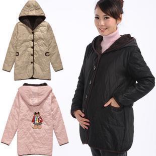 Maternity clothing bear with a hood plus velvet thermal maternity cotton clothes outerwear maternity cotton-padded jacket