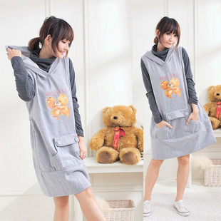 Maternity clothing beautiful bear thickening within the brushed autumn and winter maternity dress vest skirt