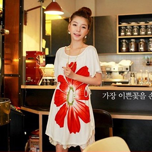 Maternity clothing big flower summer long design maternity t-shirt dress top summer adjustable