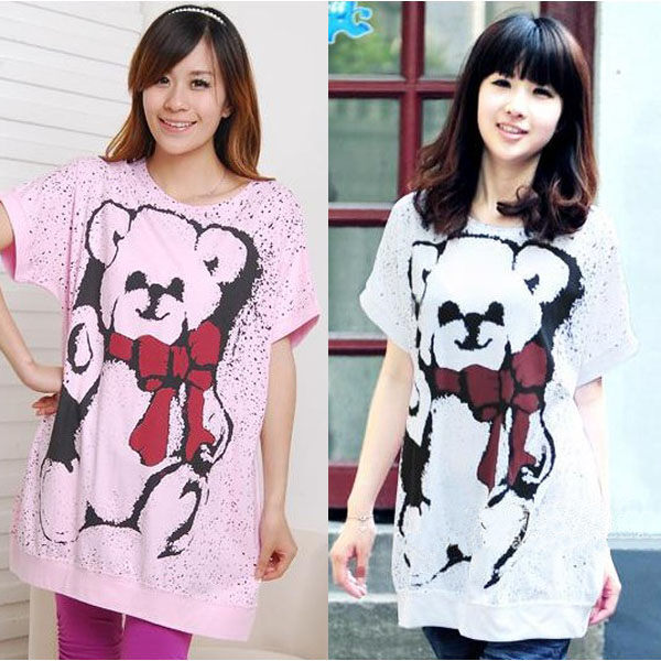 Maternity clothing bow bear print maternity dress bow bear t-shirt