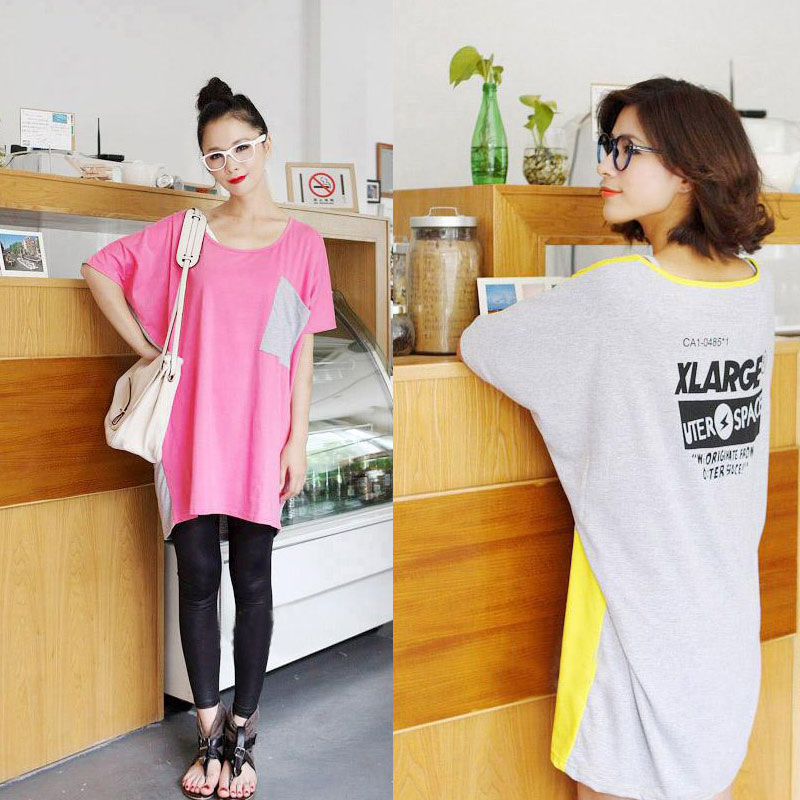 Maternity clothing color block decoration pocket loose plus size short-sleeve T-shirt maternity short-sleeve t top maternity