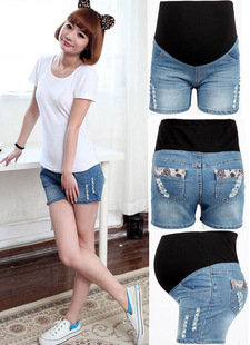 Maternity clothing denim shorts maternity denim shorts knee-length pants