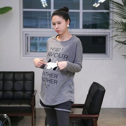 Maternity clothing fashion basic t-shirt fashion maternity round neck T-shirt autumn and winter long design top