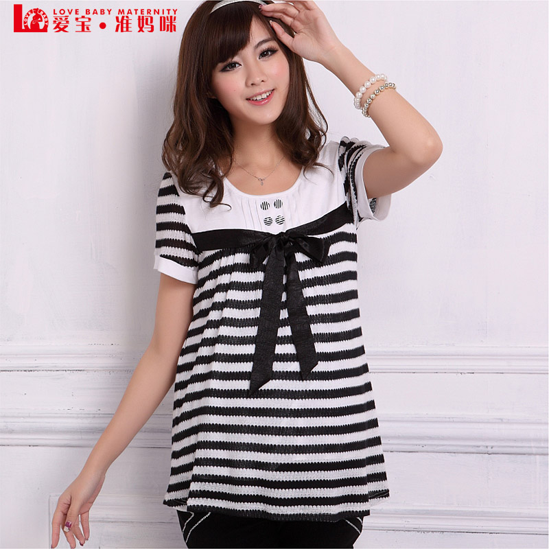 Maternity clothing fashion t-shirt maternity loose short-sleeve top maternity stripe t-shirt 12451