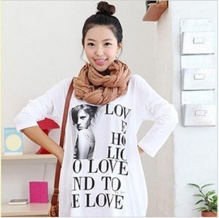 Maternity clothing long-sleeve round neck T-shirt plus size loose top long design maternity t shirt