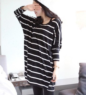 Maternity clothing loose mm plus size stripe long-sleeve T-shirt autumn maternity long design top long t-shirt free shipping
