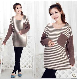 Maternity clothing loose plus size fashion comfortable maternity top stripe batwing sleeve t-shirt maternity autumn