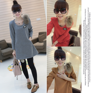 Maternity clothing loose thick fleece o-neck long-sleeve thermal maternity clothing t-shirt