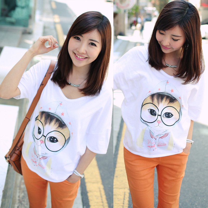 Maternity clothing maternity 2013 summer short-sleeve T-shirt fashion glasses cat short-sleeve