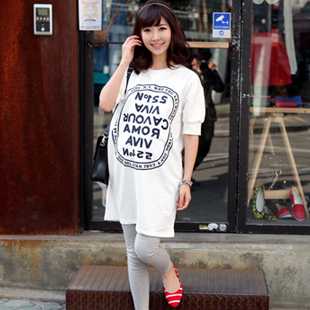 Maternity clothing maternity casual all-match long design T-shirt short-sleeve dress maternity top