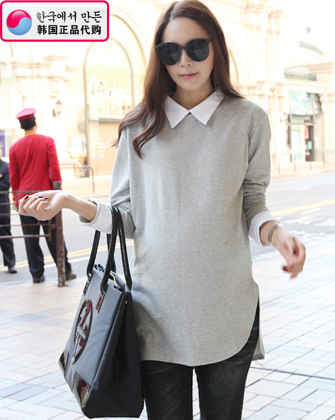 Maternity clothing maternity clothing spring and autumn fashion maternity faux two piece top maternity long-sleeve